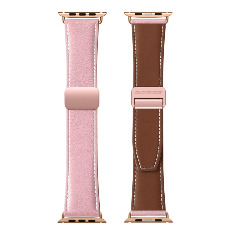 For Apple Watch Ultra 2 49mm DUX DUCIS YA Series Magnetic Buckle Genuine Leather Watch Band(Pink) - Watch Bands by DUX DUCIS | Online Shopping South Africa | PMC Jewellery | Buy Now Pay Later Mobicred