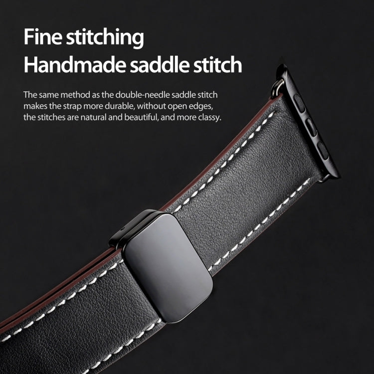 For Apple Watch Series 9 45mm DUX DUCIS YA Series Magnetic Buckle Genuine Leather Watch Band(Black) - Watch Bands by DUX DUCIS | Online Shopping South Africa | PMC Jewellery | Buy Now Pay Later Mobicred