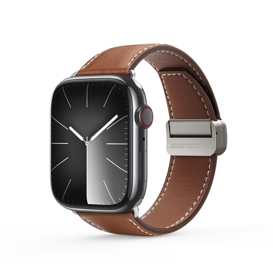 For Apple Watch Series 9 45mm DUX DUCIS YA Series Magnetic Buckle Genuine Leather Watch Band(Brown) - Watch Bands by DUX DUCIS | Online Shopping South Africa | PMC Jewellery | Buy Now Pay Later Mobicred