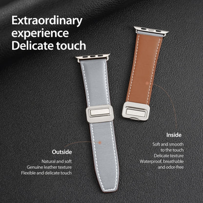 For Apple Watch Series 9 41mm DUX DUCIS YA Series Magnetic Buckle Genuine Leather Watch Band(Grey) - Watch Bands by DUX DUCIS | Online Shopping South Africa | PMC Jewellery | Buy Now Pay Later Mobicred