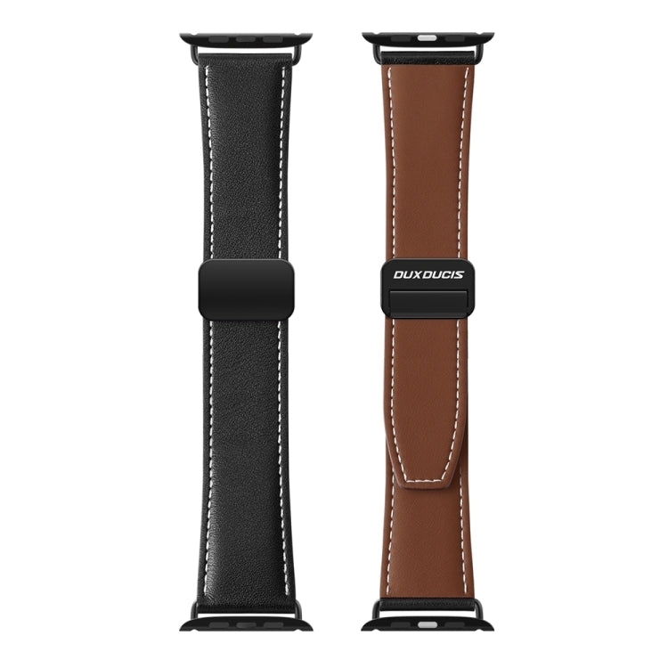 For Apple Watch Series 8 41mm DUX DUCIS YA Series Magnetic Buckle Genuine Leather Watch Band(Black) - Watch Bands by DUX DUCIS | Online Shopping South Africa | PMC Jewellery | Buy Now Pay Later Mobicred