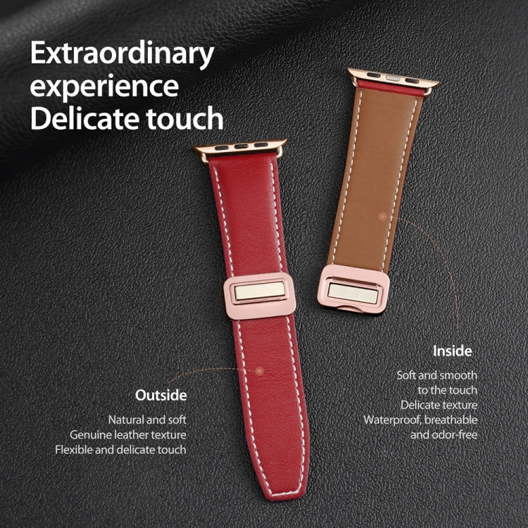 For Apple Watch SE 2022 40mm DUX DUCIS YA Series Magnetic Buckle Genuine Leather Watch Band(Red) - Watch Bands by DUX DUCIS | Online Shopping South Africa | PMC Jewellery | Buy Now Pay Later Mobicred