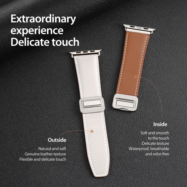 For Apple Watch SE 2022 40mm DUX DUCIS YA Series Magnetic Buckle Genuine Leather Watch Band(White) - Watch Bands by DUX DUCIS | Online Shopping South Africa | PMC Jewellery | Buy Now Pay Later Mobicred