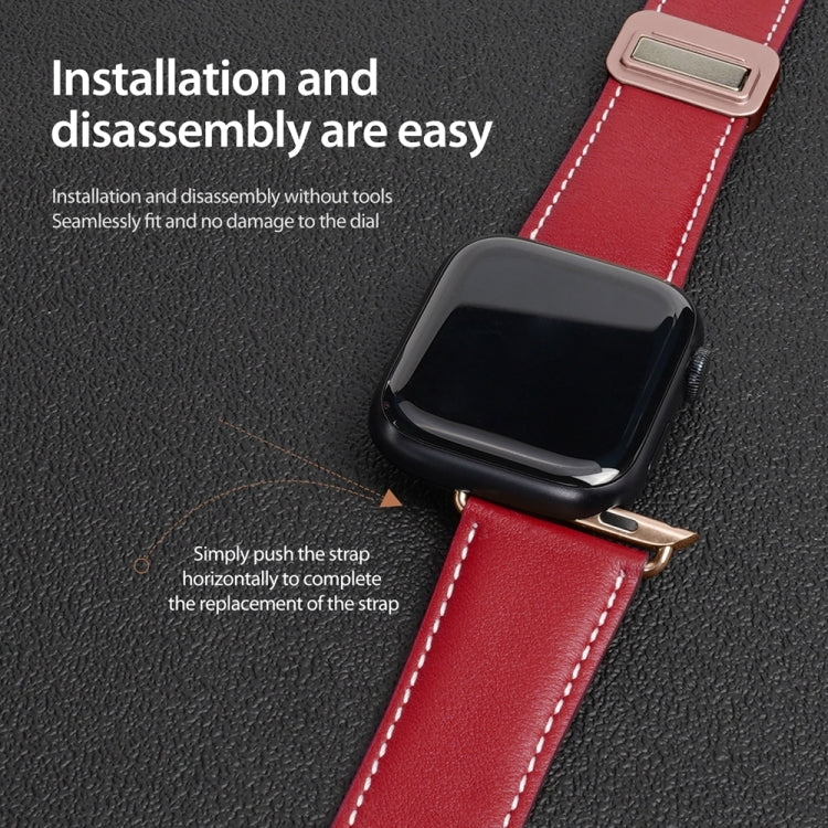 For Apple Watch SE 2022 44mm DUX DUCIS YA Series Magnetic Buckle Genuine Leather Watch Band(Red) - Watch Bands by DUX DUCIS | Online Shopping South Africa | PMC Jewellery | Buy Now Pay Later Mobicred