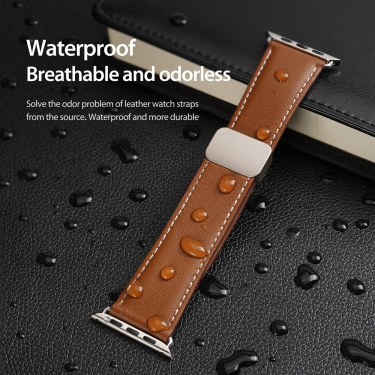 For Apple Watch Series 7 41mm DUX DUCIS YA Series Magnetic Buckle Genuine Leather Watch Band(Brown) - Watch Bands by DUX DUCIS | Online Shopping South Africa | PMC Jewellery | Buy Now Pay Later Mobicred