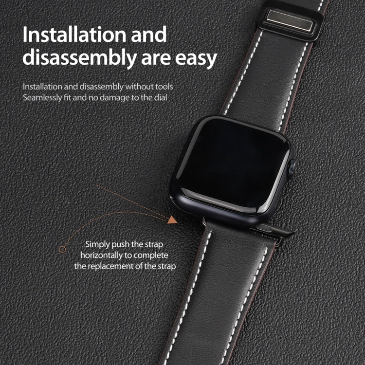 For Apple Watch SE 40mm DUX DUCIS YA Series Magnetic Buckle Genuine Leather Watch Band(Black) - Watch Bands by DUX DUCIS | Online Shopping South Africa | PMC Jewellery | Buy Now Pay Later Mobicred