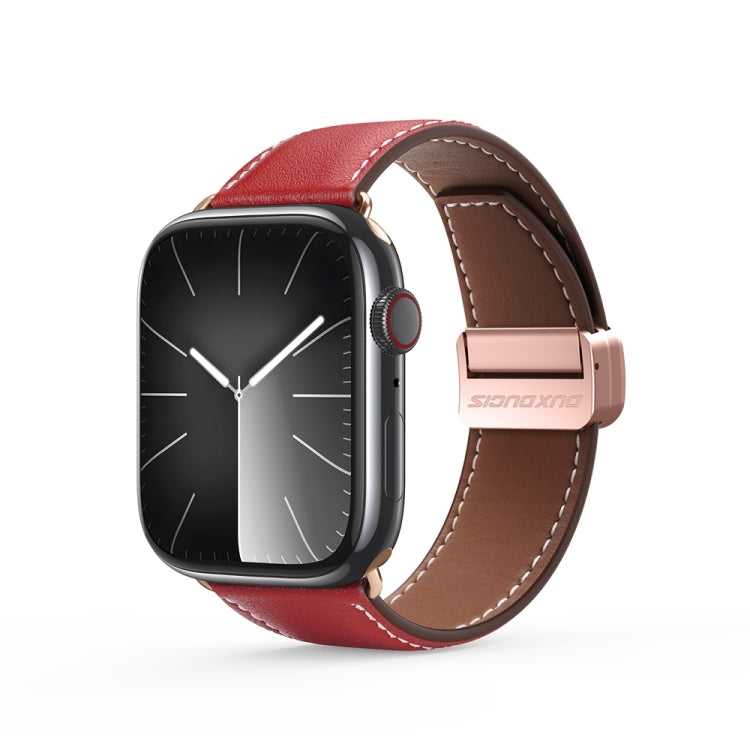 For Apple Watch SE 40mm DUX DUCIS YA Series Magnetic Buckle Genuine Leather Watch Band(Red) - Watch Bands by DUX DUCIS | Online Shopping South Africa | PMC Jewellery | Buy Now Pay Later Mobicred