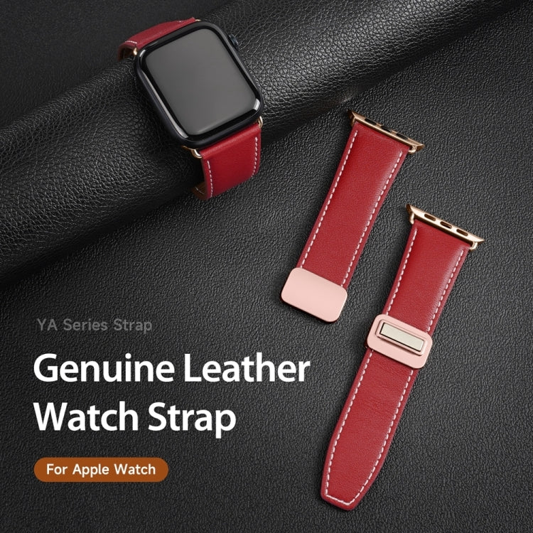 For Apple Watch SE 40mm DUX DUCIS YA Series Magnetic Buckle Genuine Leather Watch Band(Red) - Watch Bands by DUX DUCIS | Online Shopping South Africa | PMC Jewellery | Buy Now Pay Later Mobicred