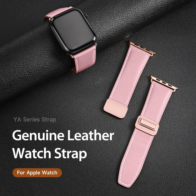 For Apple Watch SE 44mm DUX DUCIS YA Series Magnetic Buckle Genuine Leather Watch Band(Pink) - Watch Bands by DUX DUCIS | Online Shopping South Africa | PMC Jewellery | Buy Now Pay Later Mobicred