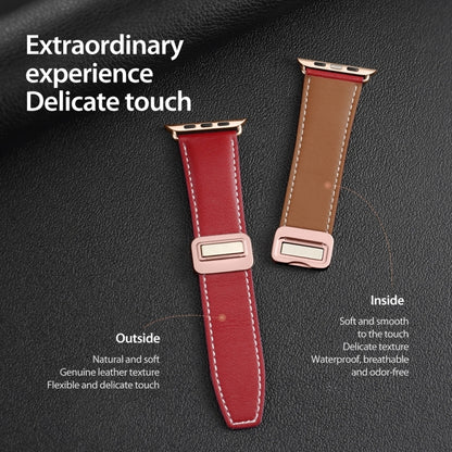 For Apple Watch SE 44mm DUX DUCIS YA Series Magnetic Buckle Genuine Leather Watch Band(Red) - Watch Bands by DUX DUCIS | Online Shopping South Africa | PMC Jewellery | Buy Now Pay Later Mobicred