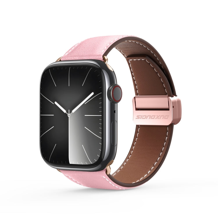 For Apple Watch Series 3 38mm DUX DUCIS YA Series Magnetic Buckle Genuine Leather Watch Band(Pink) - Watch Bands by DUX DUCIS | Online Shopping South Africa | PMC Jewellery | Buy Now Pay Later Mobicred