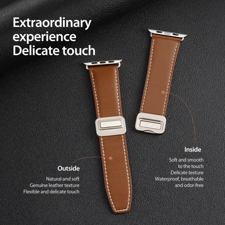 For Apple Watch Series 3 42mm DUX DUCIS YA Series Magnetic Buckle Genuine Leather Watch Band(Brown) - Watch Bands by DUX DUCIS | Online Shopping South Africa | PMC Jewellery | Buy Now Pay Later Mobicred