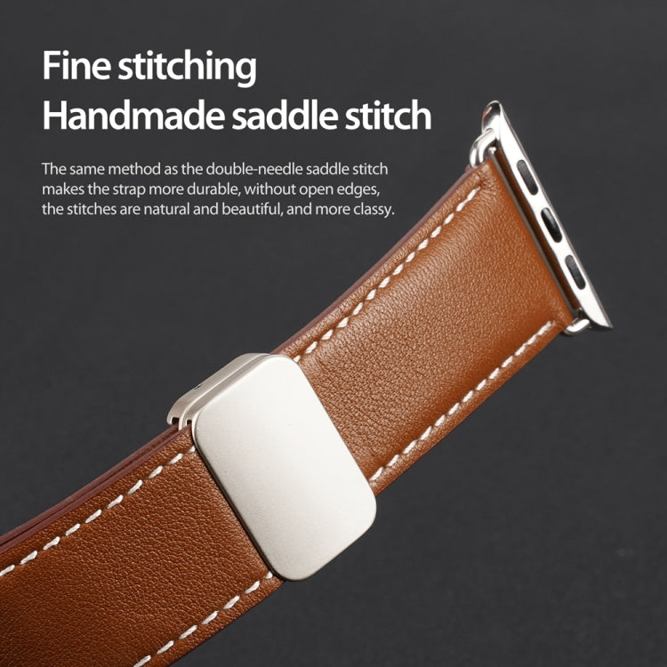 For Apple Watch 38mm DUX DUCIS YA Series Magnetic Buckle Genuine Leather Watch Band(Brown) - Watch Bands by DUX DUCIS | Online Shopping South Africa | PMC Jewellery | Buy Now Pay Later Mobicred