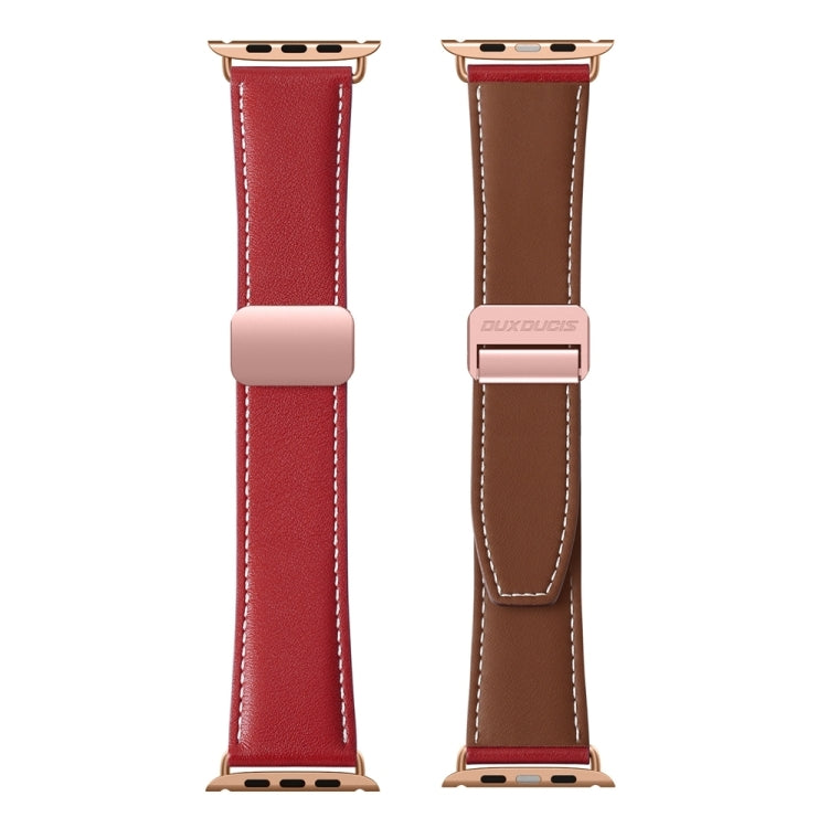 For Apple Watch 38mm DUX DUCIS YA Series Magnetic Buckle Genuine Leather Watch Band(Red) - Watch Bands by DUX DUCIS | Online Shopping South Africa | PMC Jewellery | Buy Now Pay Later Mobicred