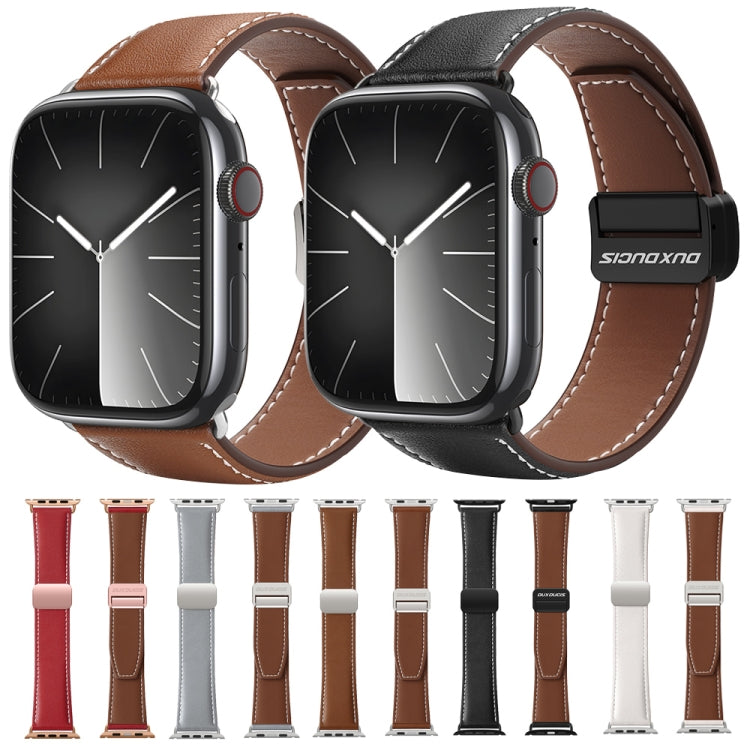 For Apple Watch SE 2023 40mm DUX DUCIS YA Series Magnetic Buckle Genuine Leather Watch Band(Black) - Watch Bands by DUX DUCIS | Online Shopping South Africa | PMC Jewellery | Buy Now Pay Later Mobicred