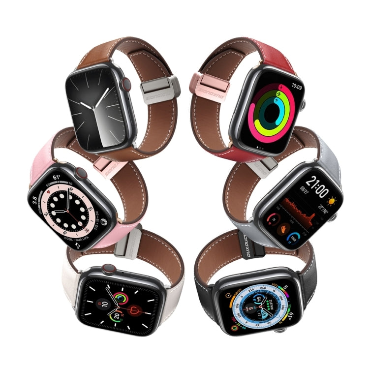 For Apple Watch Series 9 41mm DUX DUCIS YA Series Magnetic Buckle Genuine Leather Watch Band(Pink) - Watch Bands by DUX DUCIS | Online Shopping South Africa | PMC Jewellery | Buy Now Pay Later Mobicred