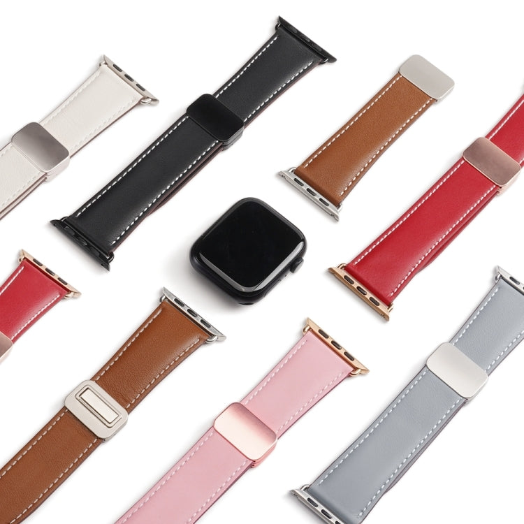 For Apple Watch Series 4 44mm DUX DUCIS YA Series Magnetic Buckle Genuine Leather Watch Band(Grey) - Watch Bands by DUX DUCIS | Online Shopping South Africa | PMC Jewellery | Buy Now Pay Later Mobicred