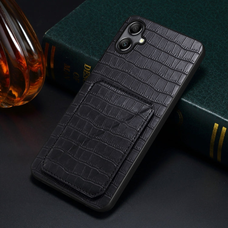 For Samsung Galaxy S24+ 5G Denior Imitation Crocodile Leather Back Phone Case with Holder(Black) - Galaxy S24+ 5G Cases by Denior | Online Shopping South Africa | PMC Jewellery | Buy Now Pay Later Mobicred