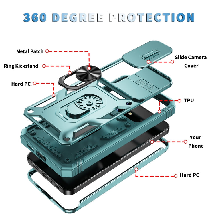 For Samsung Galaxy S24 5G Sliding Camshield TPU + PC Phone Case with Holder(Green) - Galaxy S24 5G Cases by PMC TechLife | Online Shopping South Africa | PMC TechLife