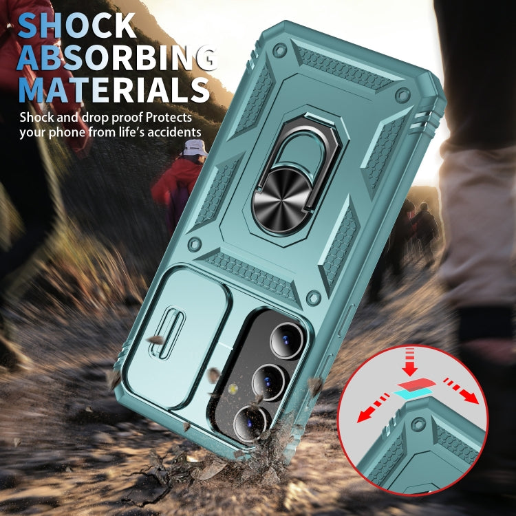 For Samsung Galaxy S24 5G Sliding Camshield TPU + PC Phone Case with Holder(Green) - Galaxy S24 5G Cases by PMC TechLife | Online Shopping South Africa | PMC TechLife