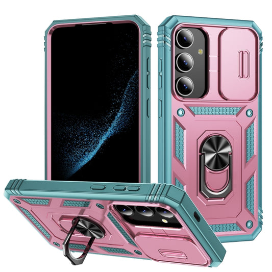 For Samsung Galaxy S24+ 5G Sliding Camshield TPU + PC Phone Case with Holder(Pink+Green) - Galaxy S24+ 5G Cases by PMC Jewellery | Online Shopping South Africa | PMC Jewellery