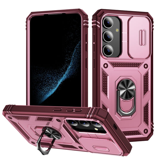 For Samsung Galaxy S24+ 5G Sliding Camshield TPU + PC Phone Case with Holder(Pink+Rose Red) - Galaxy S24+ 5G Cases by PMC Jewellery | Online Shopping South Africa | PMC Jewellery