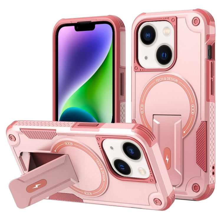 For iPhone 14 Plus MagSafe Holder Armor PC Hybrid TPU Phone Case(Pink) - iPhone 14 Plus Cases by PMC Jewellery | Online Shopping South Africa | PMC Jewellery