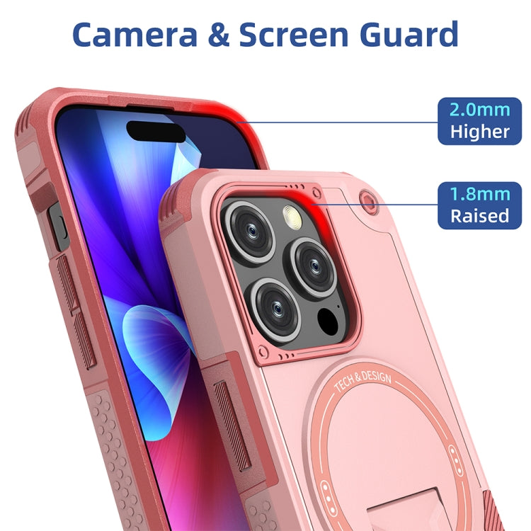 For iPhone 14 Plus MagSafe Holder Armor PC Hybrid TPU Phone Case(Pink) - iPhone 14 Plus Cases by PMC Jewellery | Online Shopping South Africa | PMC Jewellery