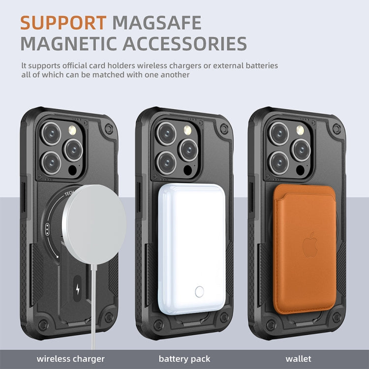 For iPhone 14 Pro MagSafe Holder Armor PC Hybrid TPU Phone Case(Black) - iPhone 14 Pro Cases by PMC Jewellery | Online Shopping South Africa | PMC Jewellery