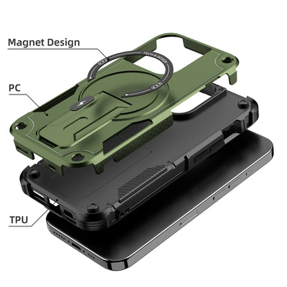 For iPhone 13 MagSafe Holder Armor PC Hybrid TPU Phone Case(Army Green) - iPhone 13 Cases by PMC Jewellery | Online Shopping South Africa | PMC Jewellery