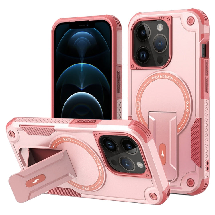 For iPhone 12 Pro Max MagSafe Holder Armor PC Hybrid TPU Phone Case(Pink) - iPhone 12 Pro Max Cases by PMC Jewellery | Online Shopping South Africa | PMC Jewellery