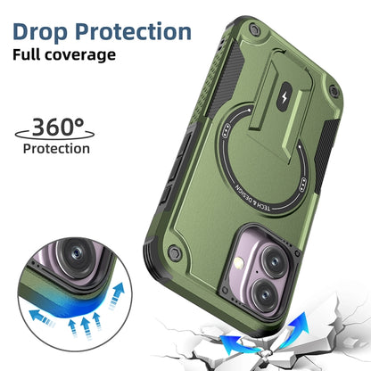 For iPhone 16 Armor Magsafe Holder PC Hybrid TPU Phone Case(Army Green) - iPhone 16 Cases by PMC Jewellery | Online Shopping South Africa | PMC Jewellery | Buy Now Pay Later Mobicred