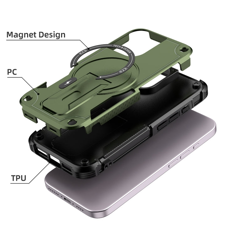 For iPhone 16 Armor Magsafe Holder PC Hybrid TPU Phone Case(Army Green) - iPhone 16 Cases by PMC Jewellery | Online Shopping South Africa | PMC Jewellery | Buy Now Pay Later Mobicred