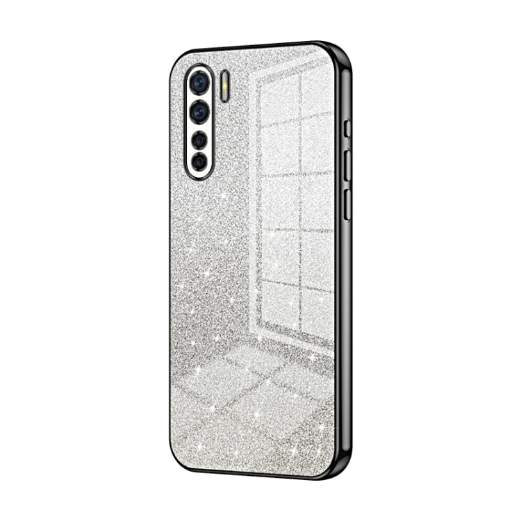 For OPPO Reno3 4G / F15 / A91 Gradient Glitter Powder Electroplated Phone Case(Black) - OPPO Cases by PMC Jewellery | Online Shopping South Africa | PMC Jewellery | Buy Now Pay Later Mobicred
