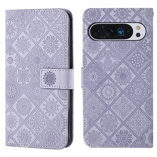 For Google Pixel 9 Pro XL Ethnic Style Embossed Pattern Leather Phone Case(Purple) - Google Cases by PMC Jewellery | Online Shopping South Africa | PMC Jewellery | Buy Now Pay Later Mobicred