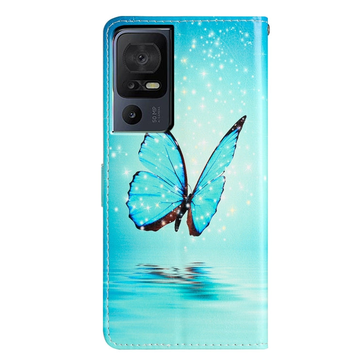 For TCL 40 SE Colored Drawing Leather Phone Case(Blue Butterfly) - More Brand by PMC Jewellery | Online Shopping South Africa | PMC Jewellery | Buy Now Pay Later Mobicred