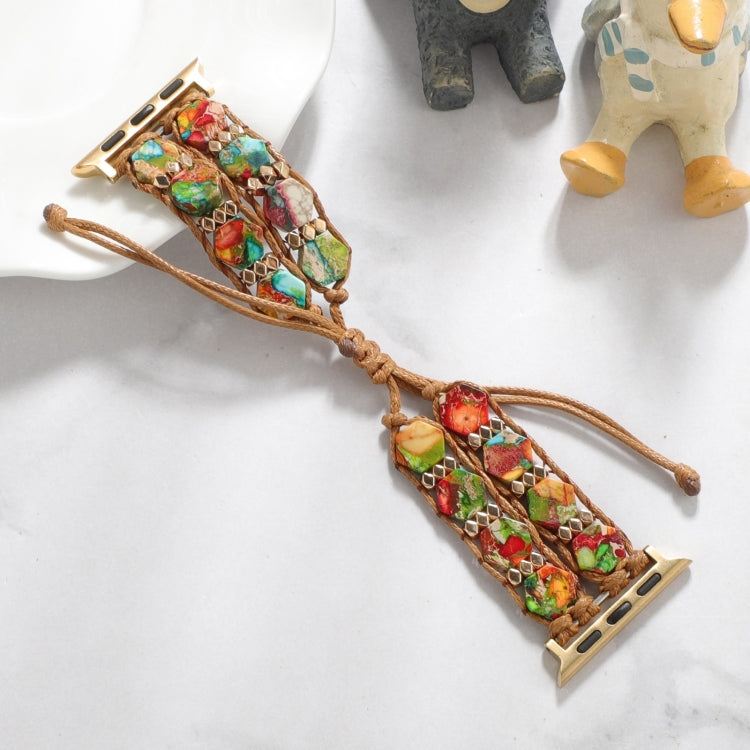 For Apple Watch Series 9 45mm Hexagonal Stones Drawstring Chain Watch Band(Colorful) - Watch Bands by PMC TechLife | Online Shopping South Africa | PMC TechLife