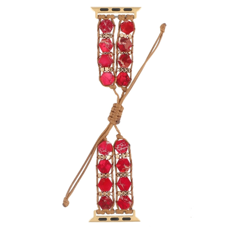 For Apple Watch SE 2022 40mm Hexagonal Stones Drawstring Chain Watch Band(Red) - Watch Bands by PMC Jewellery | Online Shopping South Africa | PMC Jewellery