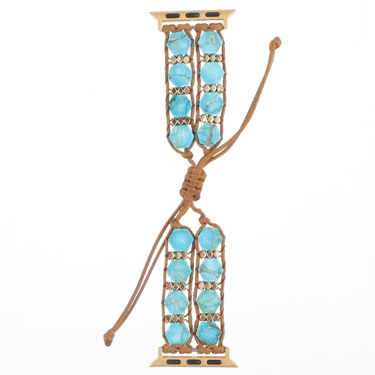 For Apple Watch Series 7 41mm Hexagonal Stones Drawstring Chain Watch Band(Blue) - Watch Bands by PMC Jewellery | Online Shopping South Africa | PMC Jewellery