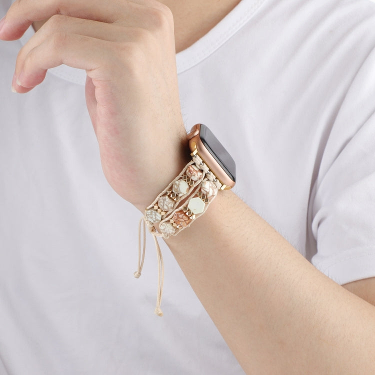 For Apple Watch Series 4 44mm Hexagonal Stones Drawstring Chain Watch Band(Beige) - Watch Bands by PMC TechLife | Online Shopping South Africa | PMC TechLife