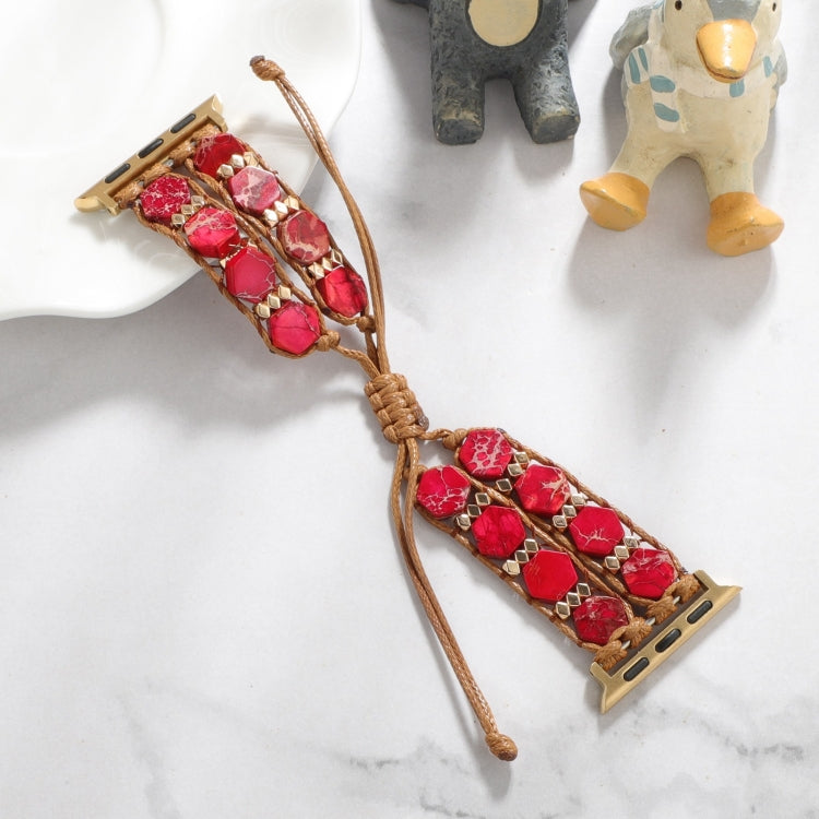 For Apple Watch Series 4 44mm Hexagonal Stones Drawstring Chain Watch Band(Red) - Watch Bands by PMC TechLife | Online Shopping South Africa | PMC TechLife | Buy Now Pay Later Mobicred
