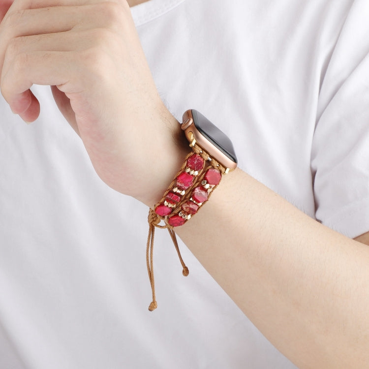 For Apple Watch Series 4 40mm Hexagonal Stones Drawstring Chain Watch Band(Red) - free shipping - PMC TechLife - Order now!