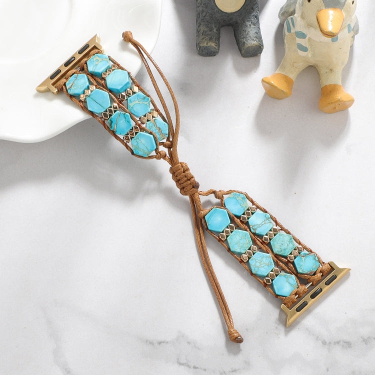 For Apple Watch Series 3 42mm Hexagonal Stones Drawstring Chain Watch Band(Blue) - Watch Bands by PMC TechLife | Online Shopping South Africa | PMC TechLife