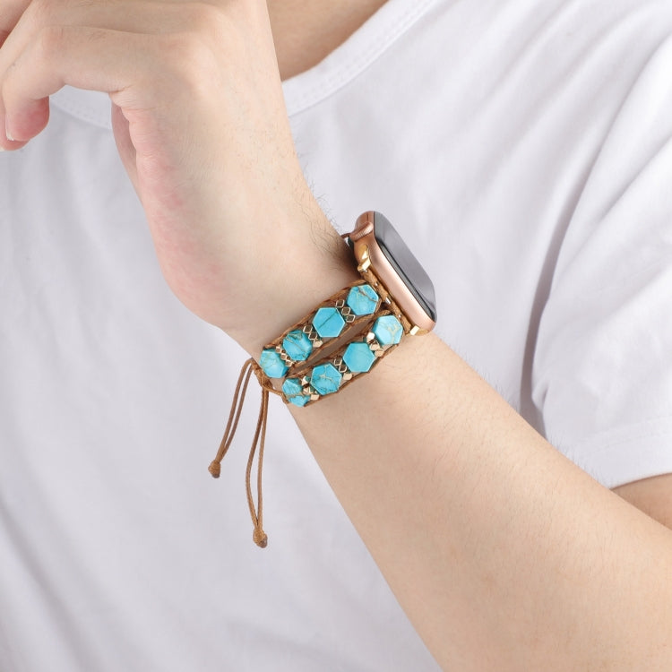 For Apple Watch 42mm Hexagonal Stones Drawstring Chain Watch Band(Blue) - Watch Bands by PMC TechLife | Online Shopping South Africa | PMC TechLife