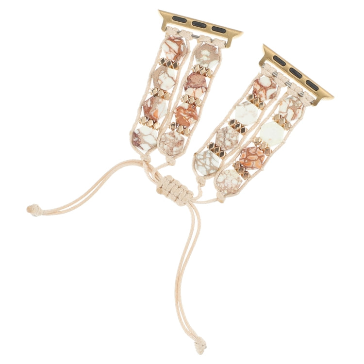 For Apple Watch 38mm Hexagonal Stones Drawstring Chain Watch Band(Beige) - Watch Bands by PMC TechLife | Online Shopping South Africa | PMC TechLife