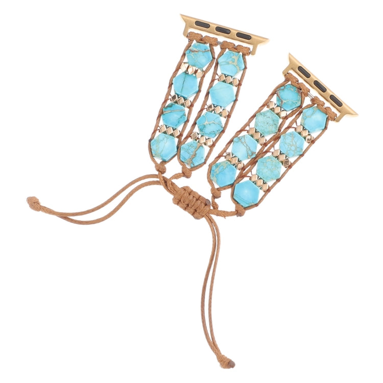 For Apple Watch 38mm Hexagonal Stones Drawstring Chain Watch Band(Blue) - Watch Bands by PMC TechLife | Online Shopping South Africa | PMC TechLife | Buy Now Pay Later Mobicred