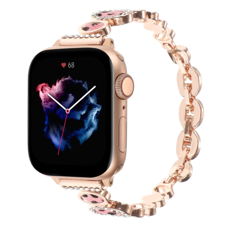 For Apple Watch Series 9 41mm Leopard Rhinestones Metal Chain Watch Band(Rose Gold) - Watch Bands by PMC Jewellery | Online Shopping South Africa | PMC Jewellery