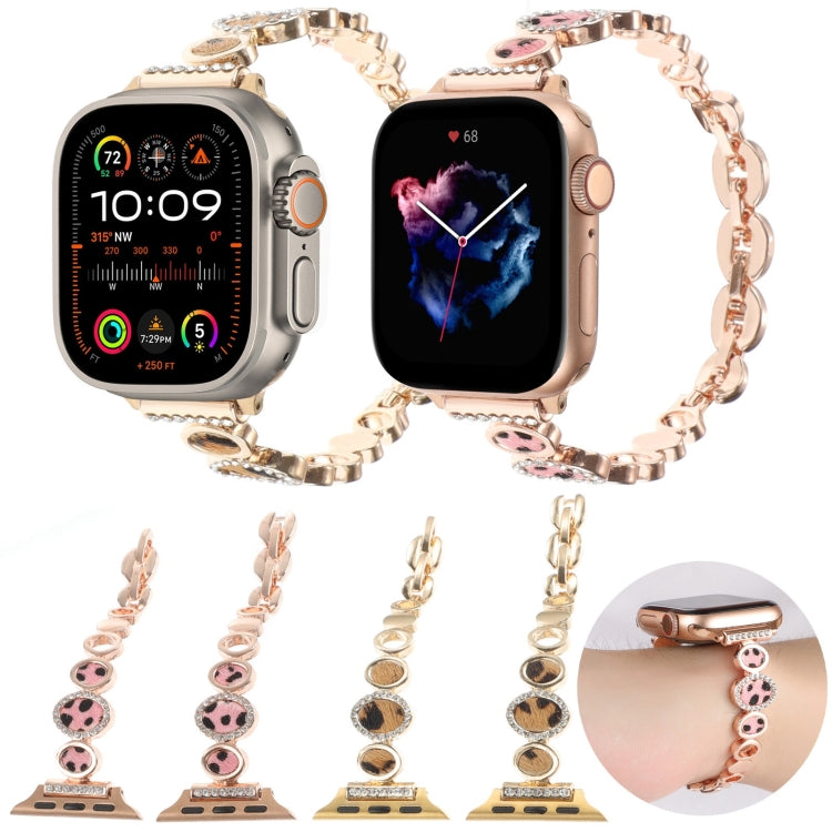 For Apple Watch Series 6 40mm Leopard Rhinestones Metal Chain Watch Band(Rose Gold) - Watch Bands by PMC Jewellery | Online Shopping South Africa | PMC Jewellery