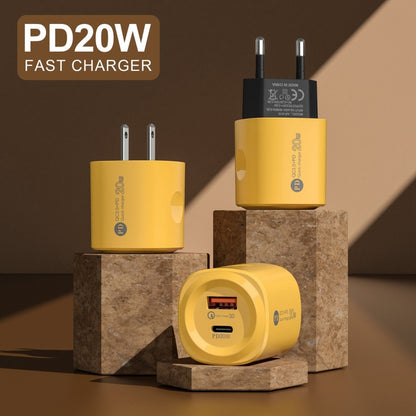 PD20W Type-C + USB QC3.0 Charging Charger, Plug Type:EU Plug(Yellow) - USB Charger by PMC Jewellery | Online Shopping South Africa | PMC Jewellery | Buy Now Pay Later Mobicred