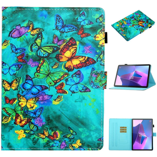 For Lenovo Tab P12 2023 / TB370FU Coloured Drawing Stitching Smart Leather Tablet Case(Green Butterfly) - Lenovo by PMC Jewellery | Online Shopping South Africa | PMC Jewellery | Buy Now Pay Later Mobicred